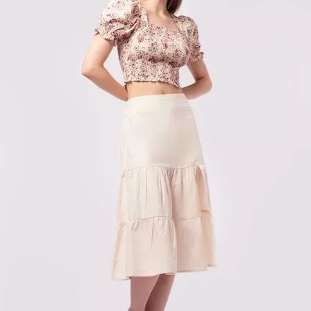 COLORBOX Tiered Midi Skirt with Front Slit